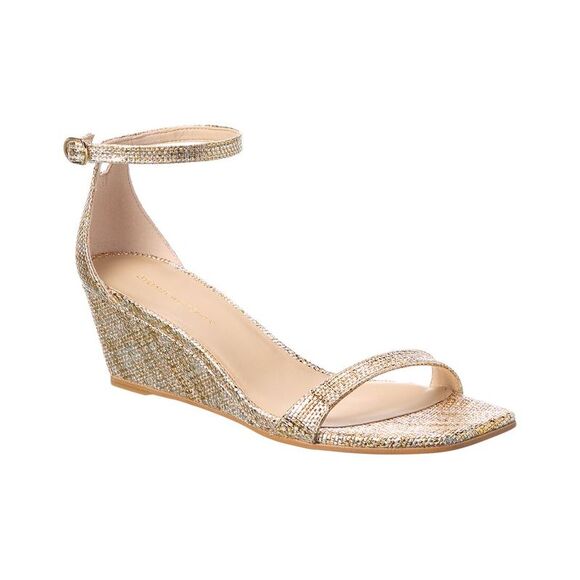Stuart Weitzman Nudistcurve 50 Raffia Wedge Sandal Gold